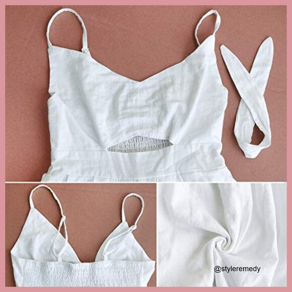 Cotton Blend Tie Front A-Line Midi Dress Spaghetti Strap - Picture 6 of 7